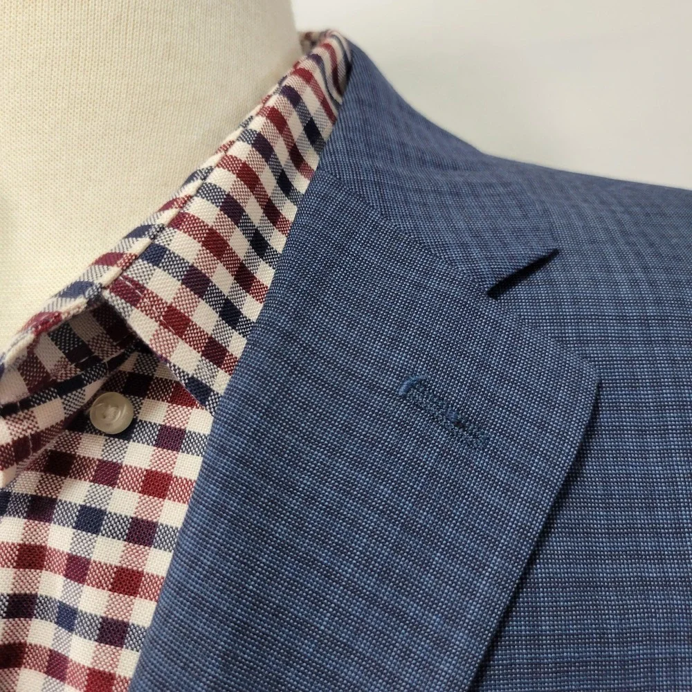 Calvin Klein Men's Sport Coat‎ Blazer Two Button Navy Blue Checked Wool Size 44R